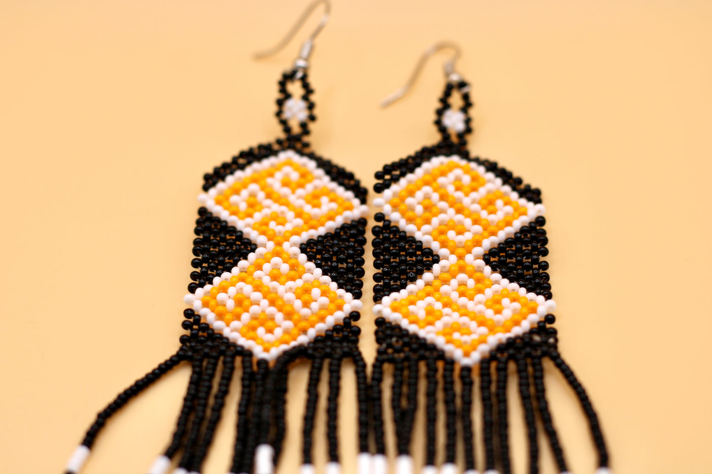 Black / White / Yellow Indigenous Earrings